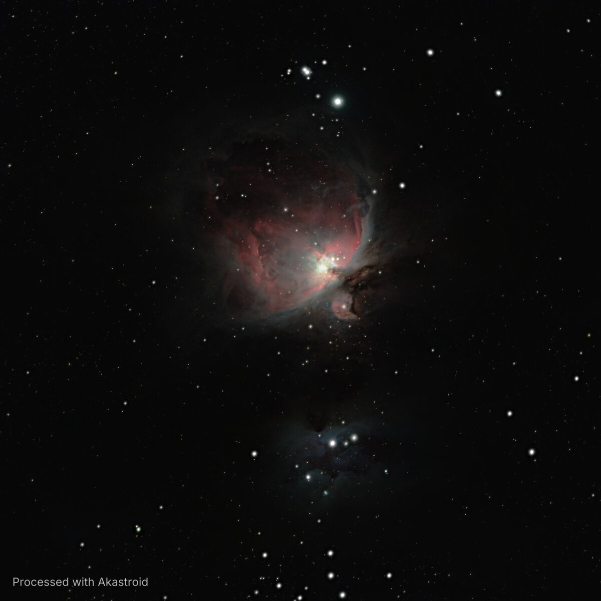 The Orion Nebula, stacked and processed in Akastroid
